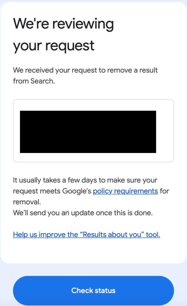 google content removal request review