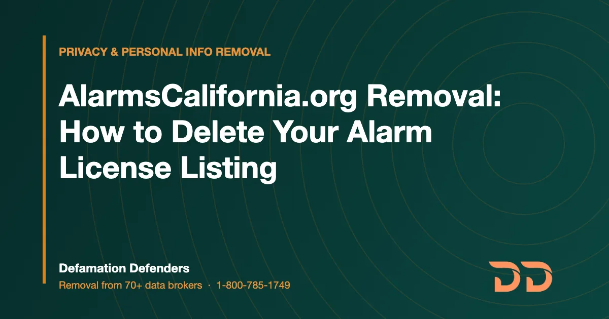 AlarmsCalifornia.org removal guide featured image from Defamation Defenders