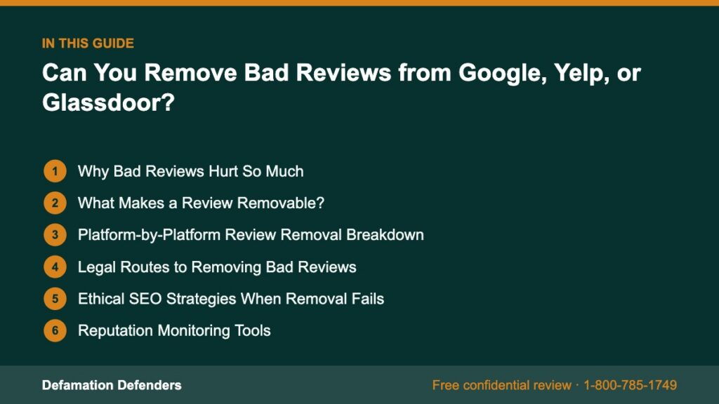 What this guide covers: Why Bad Reviews Hurt So Much, What Makes a Review Removable?, Platform-by-Platform Review Removal Breakdown