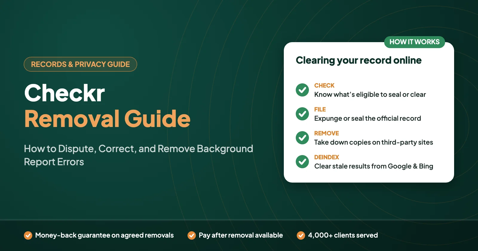 Checkr Removal Guide: How to Dispute, Correct, and Remove Background Report Errors – Defamation Defenders guide graphic