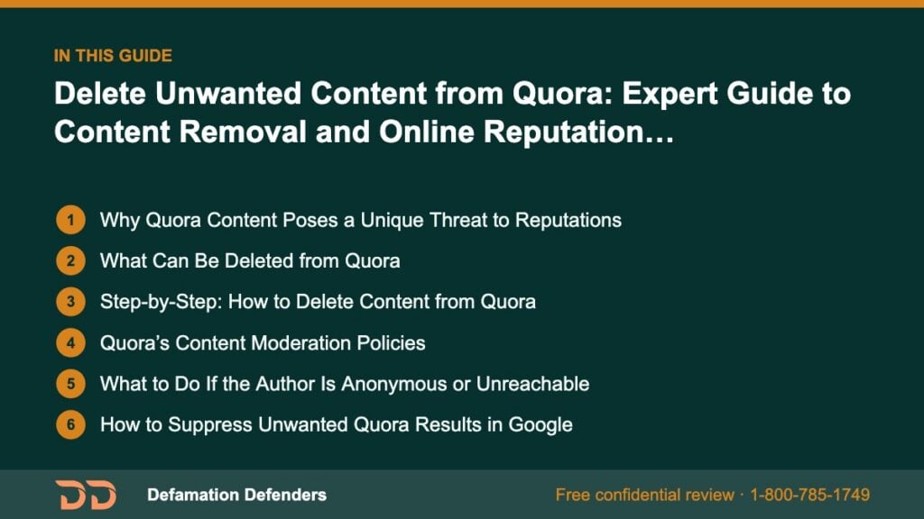 What this guide covers: Why Quora Content Poses a Unique Threat to Reputations, What Can Be Deleted from Quora, Step-by-Step: How to Delete Content fr