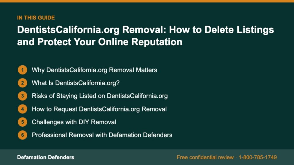 What this guide covers: Why DentistsCalifornia.org Removal Matters, What Is DentistsCalifornia.org?, Risks of Staying Listed on DentistsCalifornia.org