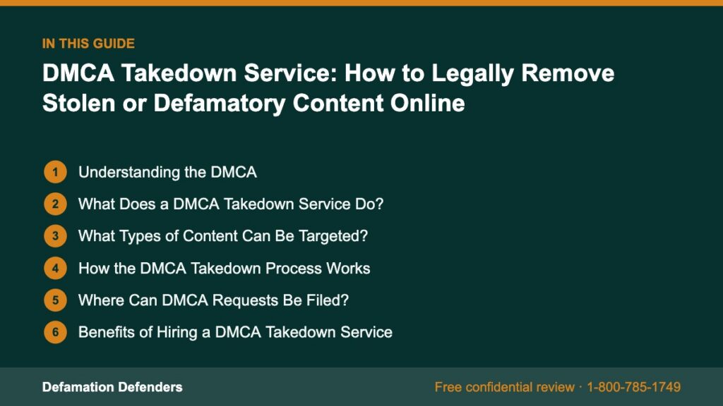What this guide covers: Understanding the DMCA, What Does a DMCA Takedown Service Do?, What Types of Content Can Be Targeted?