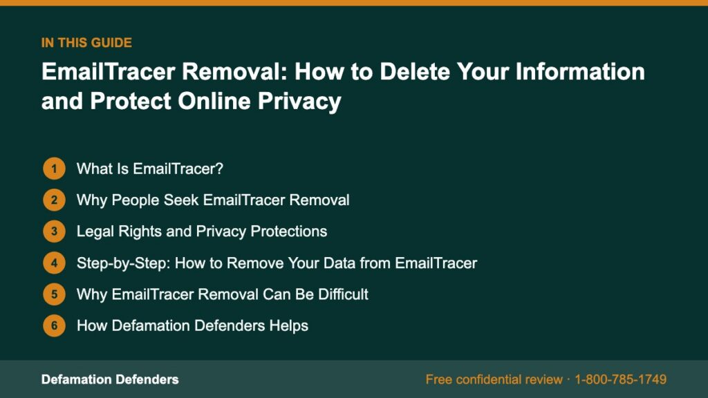 What this guide covers: What Is EmailTracer?, Why People Seek EmailTracer Removal, Legal Rights and Privacy Protections