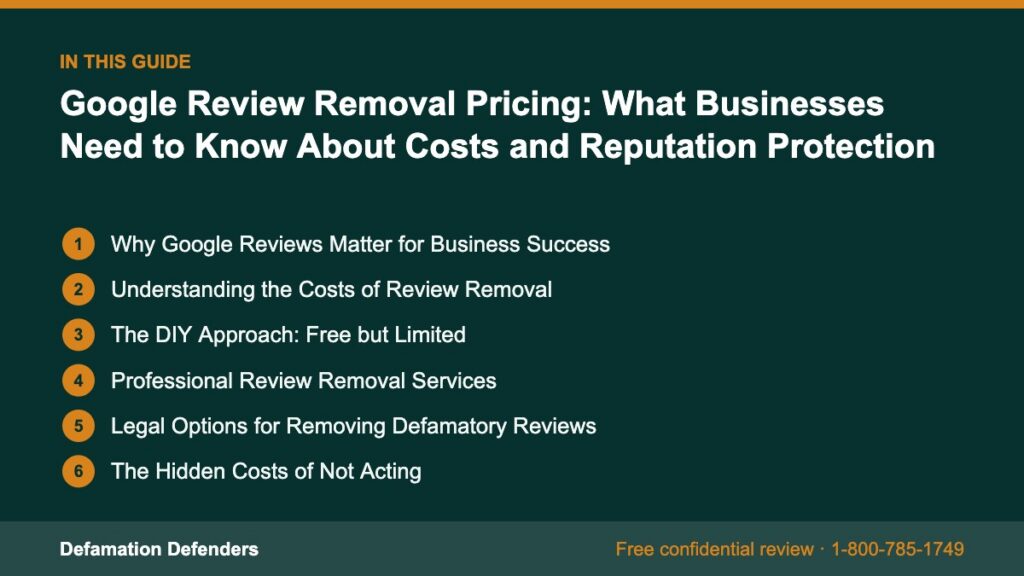What this guide covers: Why Google Reviews Matter for Business Success, Understanding the Costs of Review Removal, The DIY Approach: Free but Limited