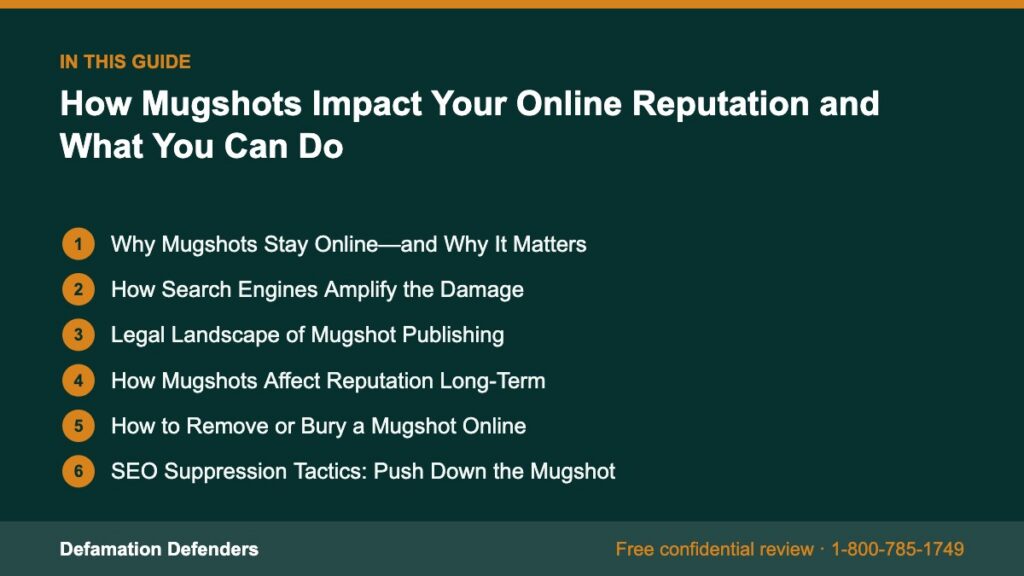 What this guide covers: Why Mugshots Stay Online—and Why It Matters, How Search Engines Amplify the Damage, Legal Landscape of Mugshot Publishing