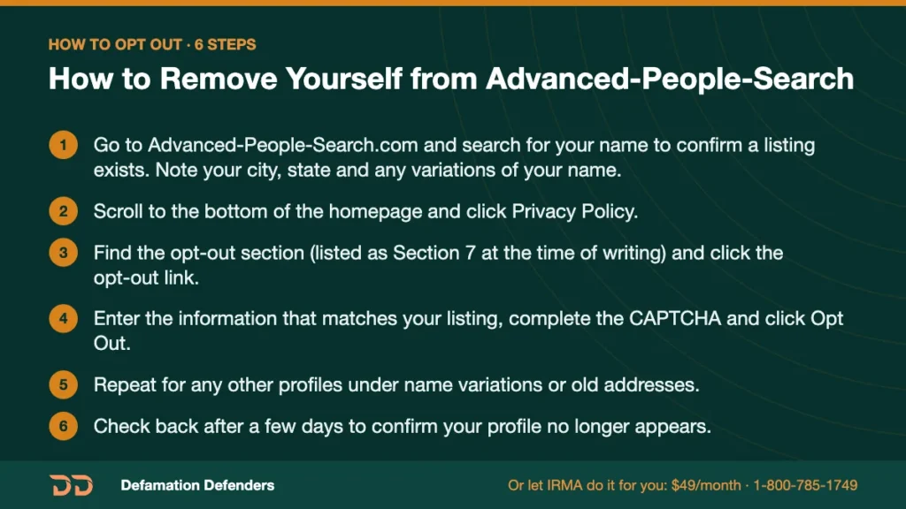 Infographic: how to remove yourself from Advanced-People-Search in 6 steps