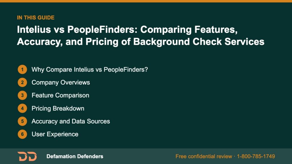 What this guide covers: Why Compare Intelius vs PeopleFinders?, Company Overviews, Feature Comparison