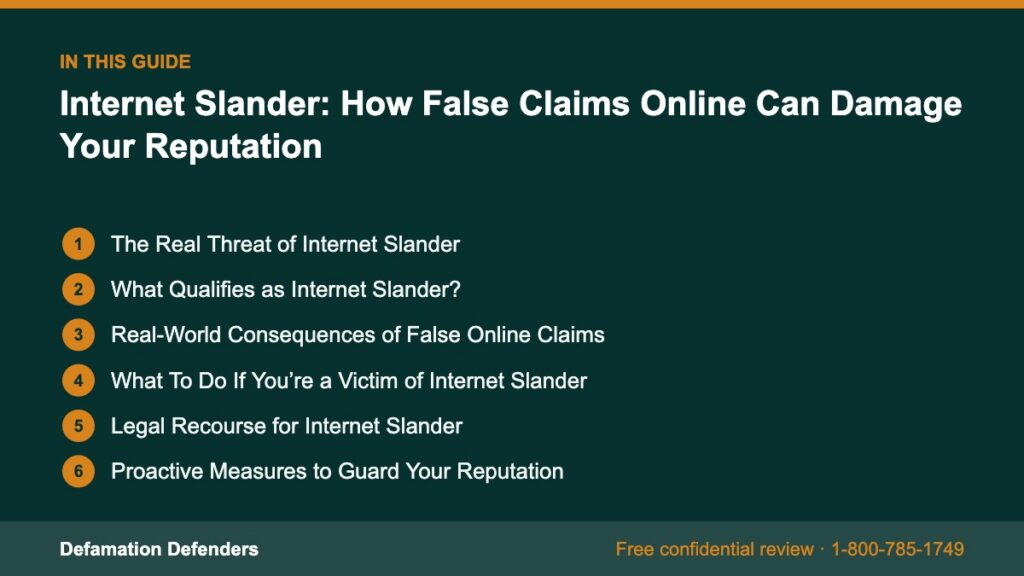 What this guide covers: The Real Threat of Internet Slander, What Qualifies as Internet Slander?, Real-World Consequences of False Online Claims
