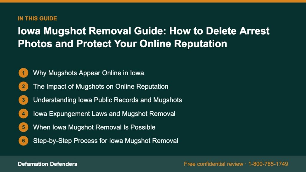 What this guide covers: Why Mugshots Appear Online in Iowa, The Impact of Mugshots on Online Reputation, Understanding Iowa Public Records and Mugshot