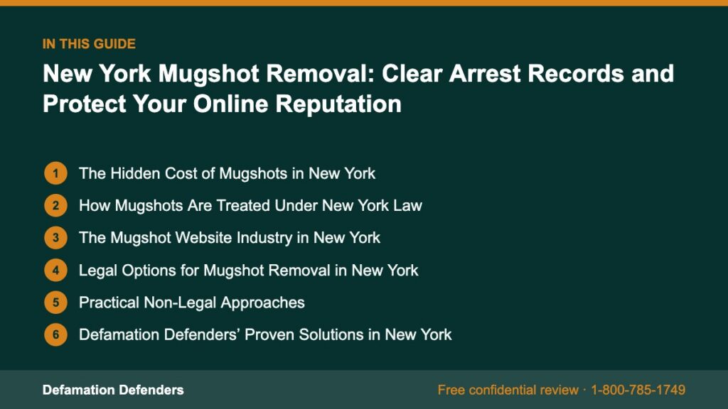 What this guide covers: The Hidden Cost of Mugshots in New York, How Mugshots Are Treated Under New York Law, The Mugshot Website Industry in New York