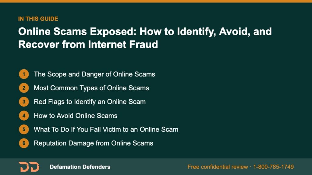What this guide covers: The Scope and Danger of Online Scams, Most Common Types of Online Scams, Red Flags to Identify an Online Scam