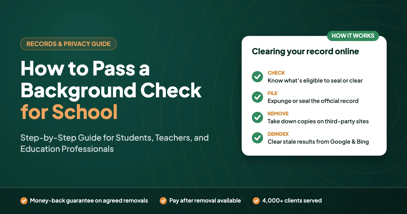 How to Pass a Background Check for School: Step-by-Step Guide for Students, Teachers, and Education Professionals – Defamation Defenders guide graphic