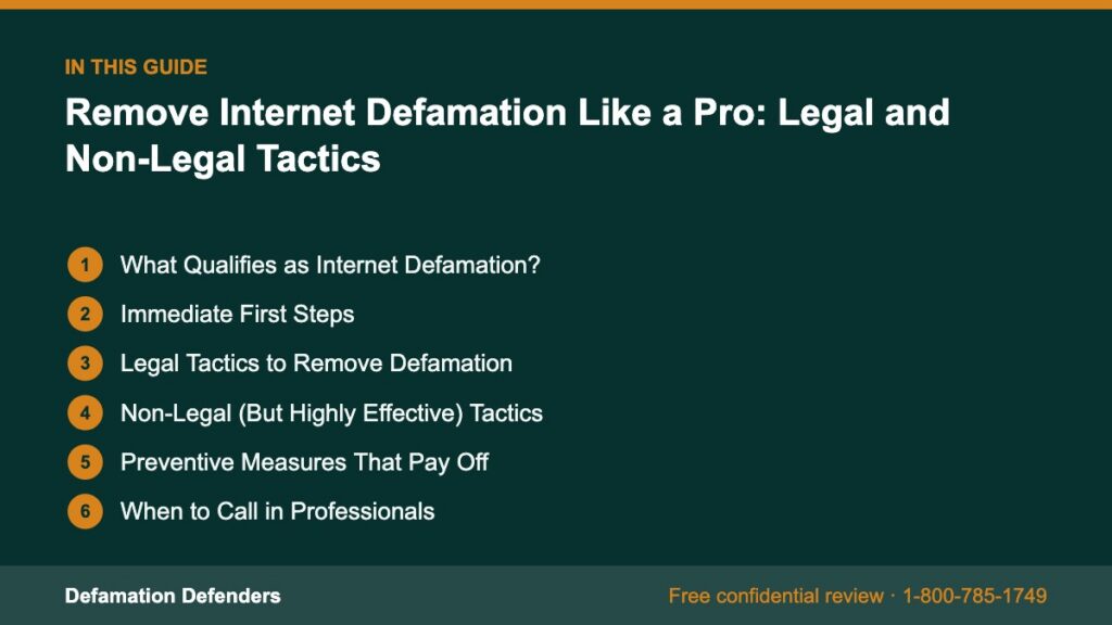 What this guide covers: What Qualifies as Internet Defamation?, Immediate First Steps, Legal Tactics to Remove Defamation