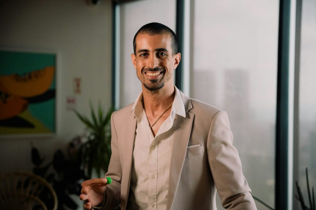 Smiling businessman in a blazer