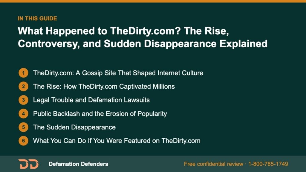 What this guide covers: TheDirty.com: A Gossip Site That Shaped Internet Culture, The Rise: How TheDirty.com Captivated Millions, Legal Trouble and De