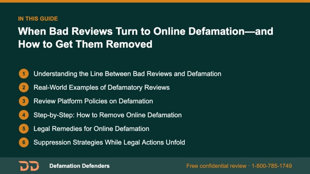 What this guide covers: Understanding the Line Between Bad Reviews and Defamation, Real-World Examples of Defamatory Reviews, Review Platform Policies